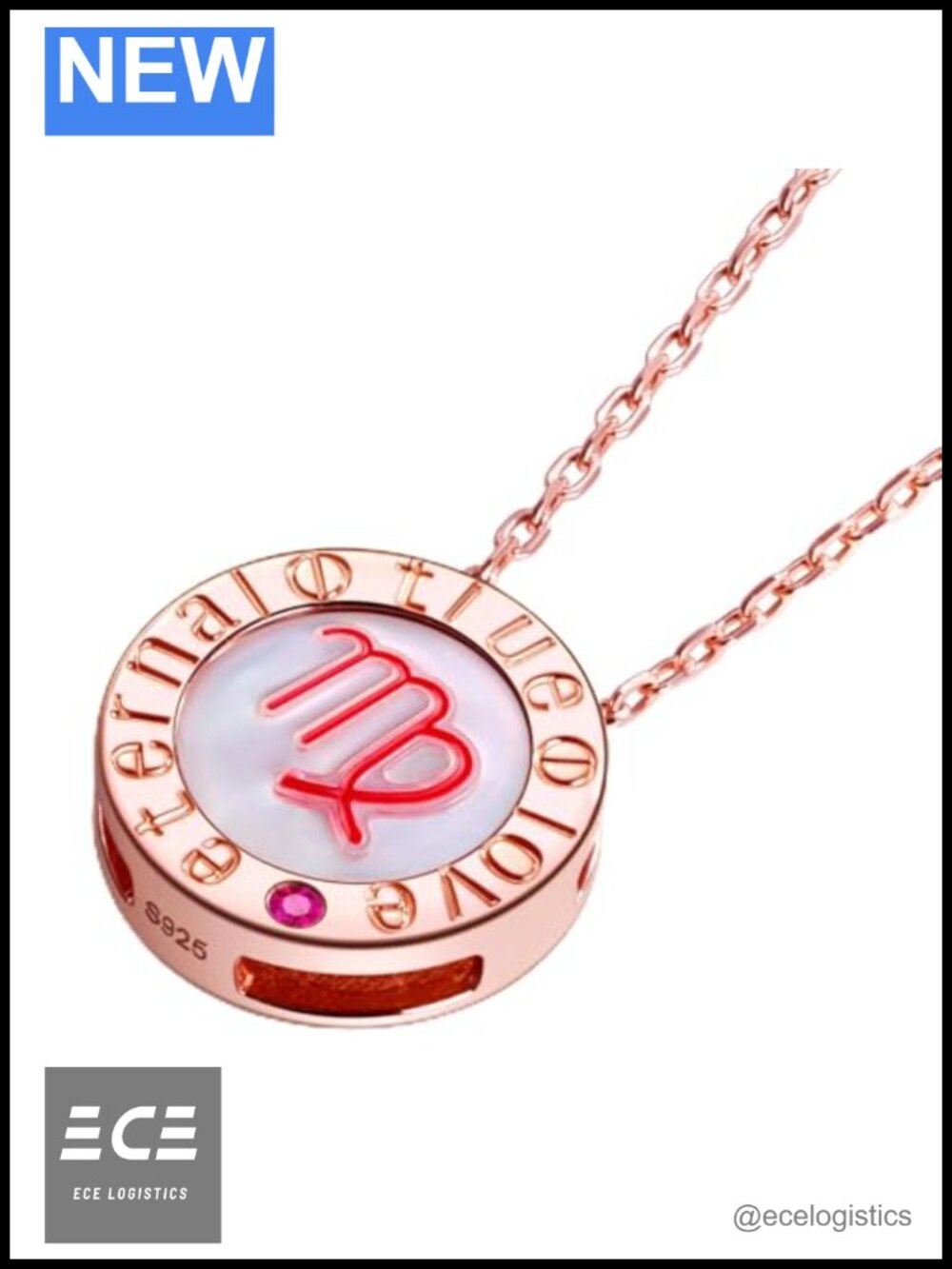 Zodiac Necklace 925 Sterling Silver 14K Rose Gold Plated Ruby Pendant 16-18 Inch